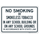 No Smoking Or Smokeless Tobacco In Any School Building Or On School Grounds Sign