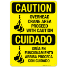 Overhead Crane Proceed With Caution Bilingual OSHA Sign