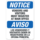 Vendors And Visitors Must Register At Main Office Bilingual Sign
