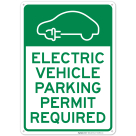 Electric Vehicle Parking Permit Required With Graphic Sign