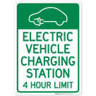 Electric Vehicle Charging Station With Graphic And Editable Hour Limit Sign
