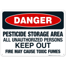 Pesticide Storage Area All Unauthorized Persons Keep Out Fire May Cause Toxic Fumes Sign