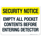 Security Notice Empty All Pocket Contents Before Entering Detector Sign