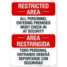 All Personnel Entering Premises Must CheckIn At Security Bilingual Sign