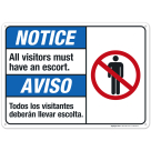 Notice All Visitors must Have An Escort Bilingual Sign