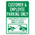 Customer And Employee Parking Only Unauthorized Vehicles Towed With Graphic Sign