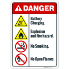 Battery Charging Explosion And Fire Hazard No Smoking No Open Flames ANSI Sign