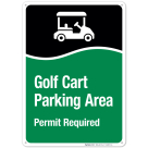 Golf Cart Parking Area Permit Required With Graphic Sign