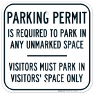 Parking Permit Is Required To Park In Any Unmarked Space Visitors Must Park Sign
