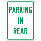 Parking In Rear Sign