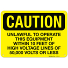 Unlawful To Operate This Equipment Within 10 Feet Of High Voltage Lines OSHA Sign