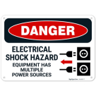 Electrical Shock Hazard Equipment Has Multiple Power Sources With Graphic OSHA Sign
