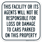 This Facility Or Its Agents Will Not Be Responsible For Loss Or Damage To Cars Sign