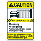 Automatic Gates No Tailgating Wait Until Gate Closes Before Proceeding Sign