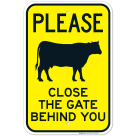 Please Close The Gate Behind You With Cow Symbol Sign