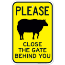Please Close The Gate Behind You With Sheep And Lamb Symbol Sign