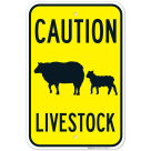 Caution Livestock With Sheep And Lamb Symbol Sign
