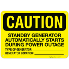 Standby Generator Automatically Starts During Power Outage OSHA Sign