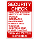 Security Check The Following Items Are Not Permitted Beyond This Point Sign