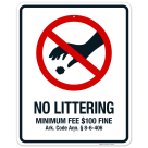 Arkansas No Littering Sign, No Littering Minimum Fee $100 Fine Sign