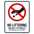 Delaware No Littering Sign, No Littering Subject To Penalty Sign