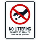 Connecticut No Littering Sign, No Littering Subject To Penalty Sign