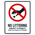 Washington No Littering Sign, No Littering Subject To Penalty Sign
