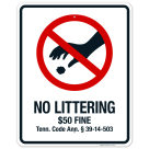 Tennessee No Littering Sign, No Littering $50 Fine Sign