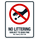 Alabama No Littering Sign, No Littering Subject To $500 Fine Sign