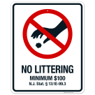 New Jersey No Littering Sign, No Littering Minimum $100 Sign