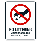 Oklahoma No Littering Sign, No Littering Minimum $200 Fine Sign
