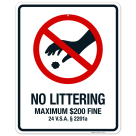 Vermont No Littering Sign, No Littering Maximum $200 Fine Sign
