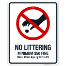 Mississippi No Littering Sign, No Littering Minimum $50 Fine Sign