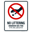 Rhode Island No Littering Sign, No Littering Minimum $85 Fine Sign