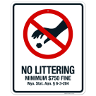 Wyoming No Littering Sign, No Littering Minimum $750 Fine Sign
