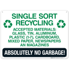 Single Sort Recycling Accepted Materials Sign