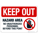 Hazard Area No Unauthorized Personnel Beyond This Point With Stop Hand Graphic Sign
