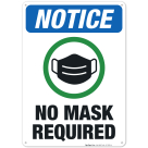 No Mask Required Sign, (SI-7092)