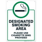 Designated Smoking Area Sign, Please Use Cigarette Bins Sign