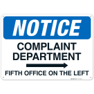 Complaints Department 100 Miles With Right Arrow Sign