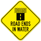 Road Ends In Water With Graphic Sign