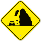 Falling Rocks Snow Or Ice Ahead. Sign