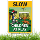 Slow Children At Play With Kid And Dog Graphic Sign