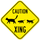 Caution Cat With Kittens Crossing Sign