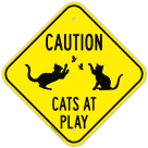 Caution Cats At Play With Graphic Sign