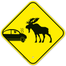 Car Crash And Moose Graphic Sign