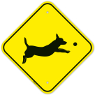 Watch For Dogs Pet Playing With Ball Graphic Sign