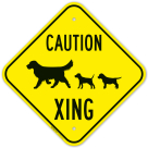 Caution Crossing With Dog And Puppies Crossing Graphic Sign