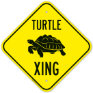 Turtle Crossing With Graphic Sign