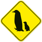 Penguin With Chick Crossing Sign